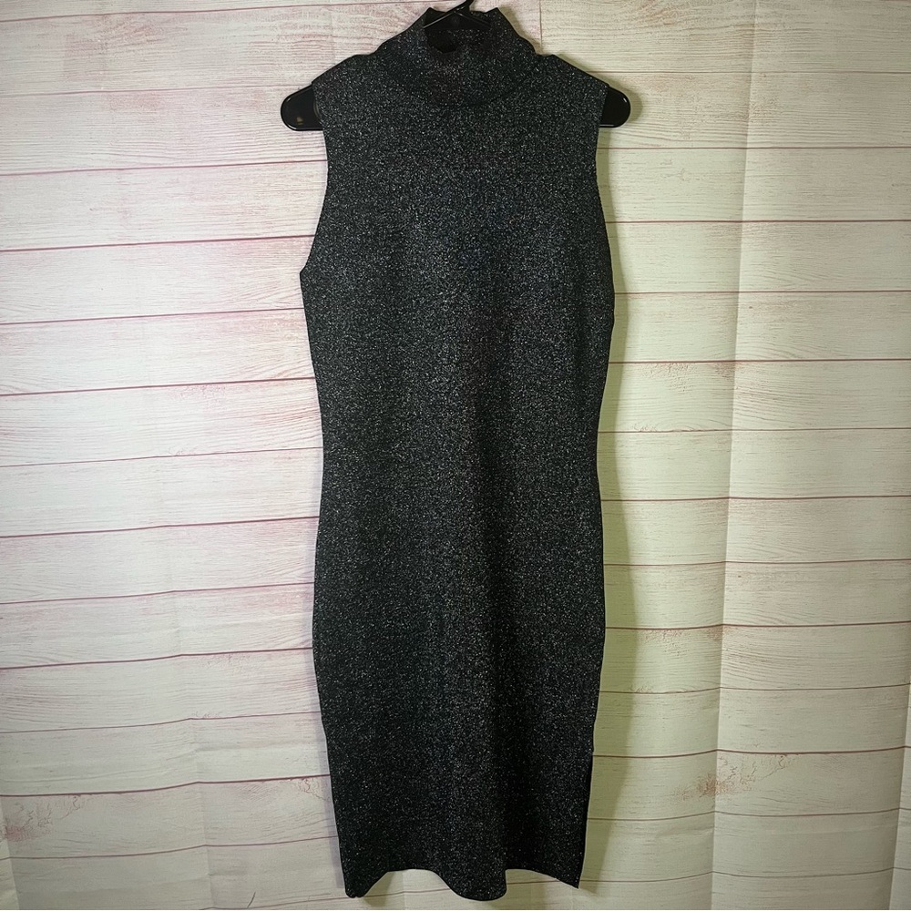 House‎ of Harlow 1960 Black and Silver Metallic Mock Neck Bodycon Dress Large